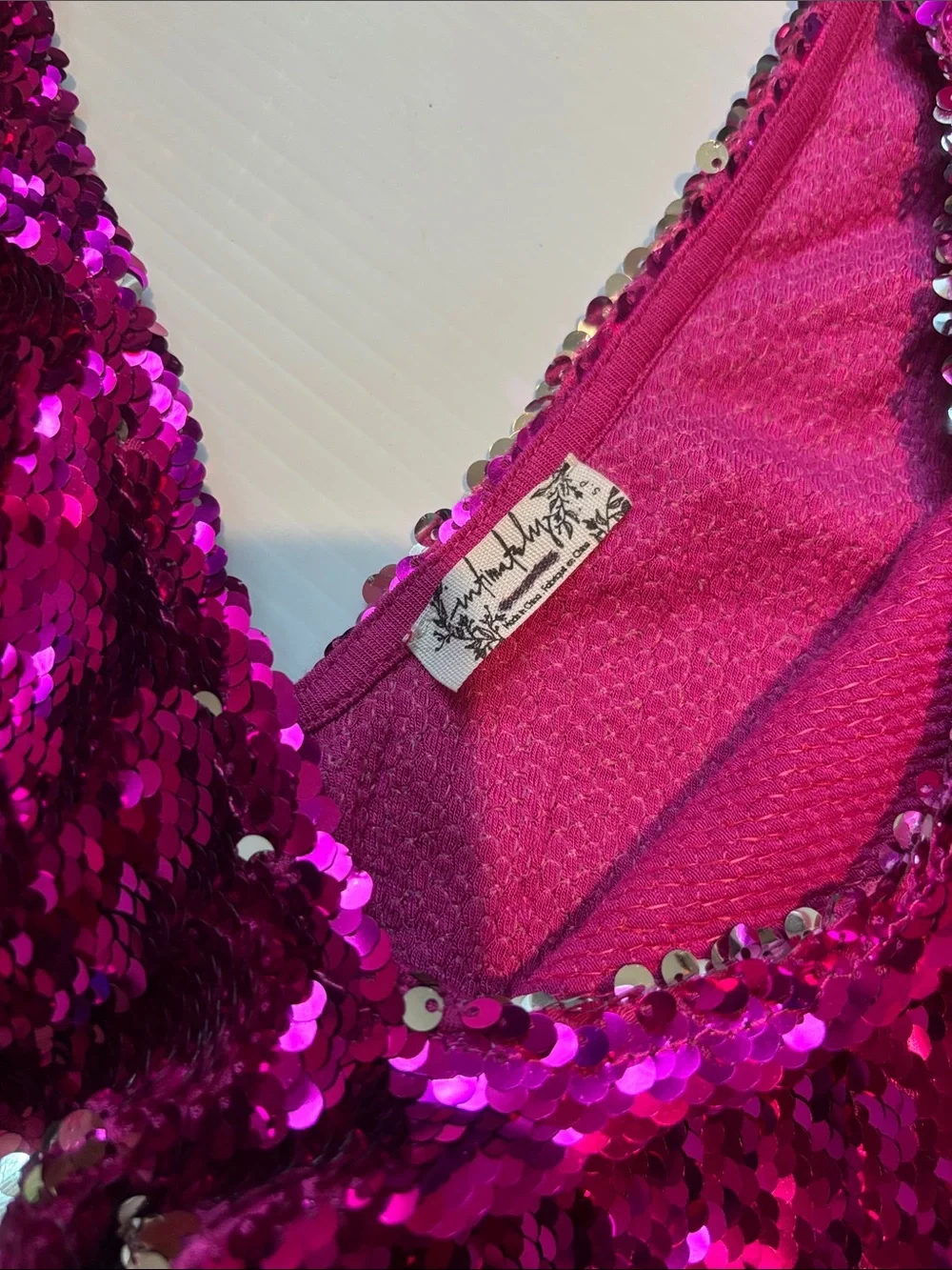 Free People Intimately Embellished Sequin Shift Slip Fuchsia Silver Size S